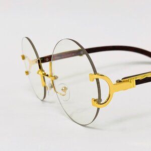 Round Rimless Clear Lens Men Sunglasses Gold Frame Hip Hop Style Buffs Migos New